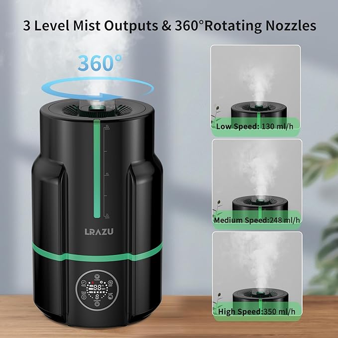 6L Humidifiers for Bedroom, 60H Runtime 26 dB Quiet Supersized Cool Mist Air Humidifiers for Large Room, Baby Nursery, Plant, Indoor, Night Light, Easy to Clean, Precise Humidity Control