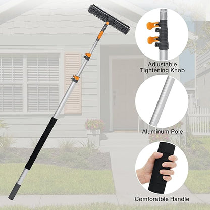 13Ft Window Squeegee with Extension Poles, Extra-Large 14" Window Squeegee 2-in-1 Window Cleaning Kit with Telescopic Pole,Window Cleaner Tool with Adjustable Head, for High Window, Glass, RV