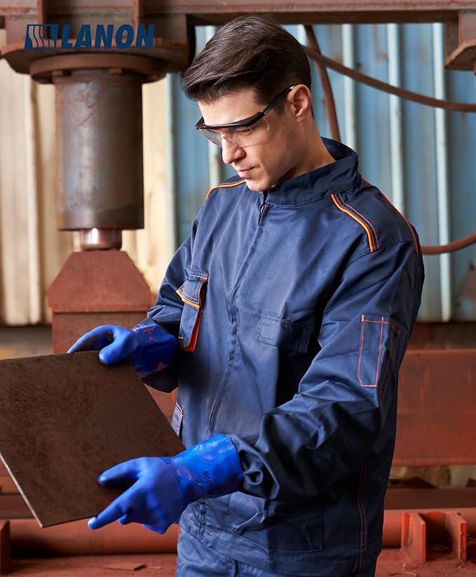 LANON 6 Pairs PVC Chemical Resistant Gloves, Heavy-Duty Rubber Gloves, Acid, Alkali and Oil Protection, Non-Slip, XXL