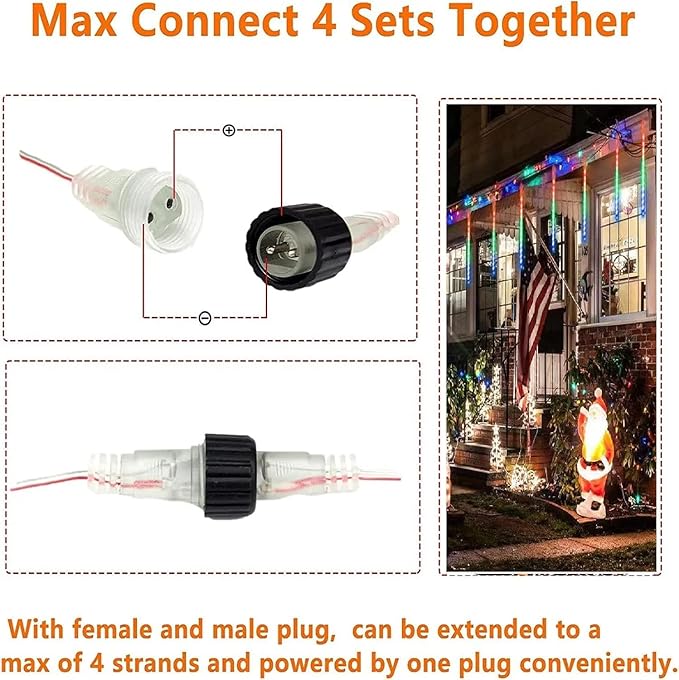 2 Pack Christmas Decorations Lights Outdoor, Extendable Meteor Shower Lights with Timer, Total 384LED 30cm 16 Tubes Indoor Outdoor Snow Cascading String Light for Xmas Party Yard Decor (Multi-Colored)