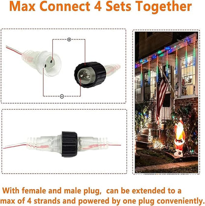 2 Pack Christmas Decorations Lights Outdoor, Extendable Meteor Shower Lights with Timer, Total 384LED 30cm 16 Tubes Indoor Outdoor Snow Cascading String Light for Xmas Party Yard Decor (Multi-Colored)