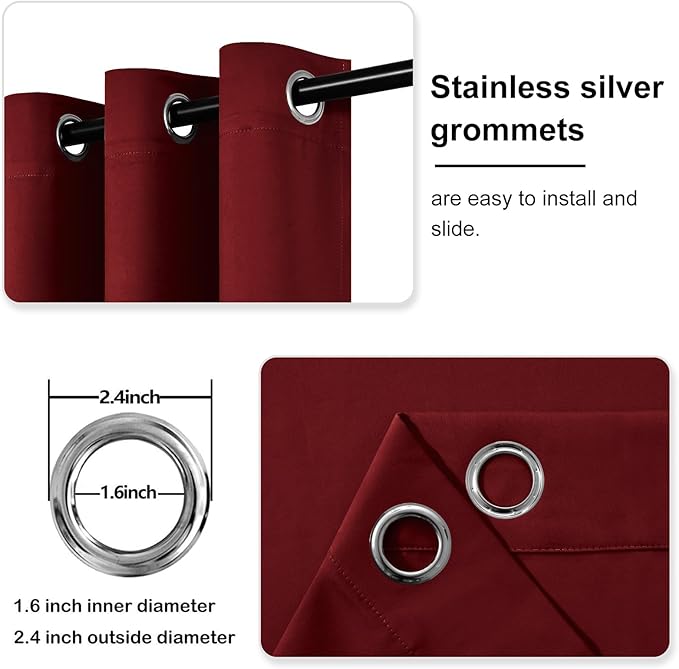DWCN Burgundy Blackout Curtains for Living Room, Thermal Room Darkening Curtains for Bedroom, Short Curtains for Small Window - W38 x L54 Inch, Set of 2