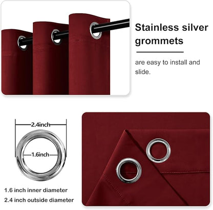 DWCN Burgundy Blackout Curtains for Living Room, Thermal Room Darkening Curtains for Bedroom, Short Curtains for Small Window - W38 x L54 Inch, Set of 2