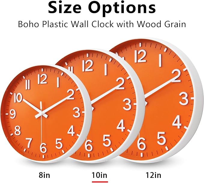 HZDHCLH Wall Clocks Battery Operated,Wall Clock Orange,10 inch Wall Clock Silent Non Ticking Modern 3D Numbers for Kitchen Bedroom Living Room Office Classroom Decor