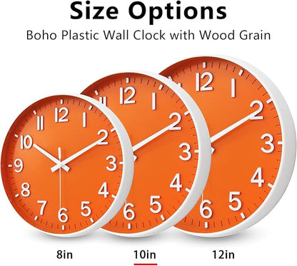 HZDHCLH Wall Clocks Battery Operated,Wall Clock Orange,10 inch Wall Clock Silent Non Ticking Modern 3D Numbers for Kitchen Bedroom Living Room Office Classroom Decor