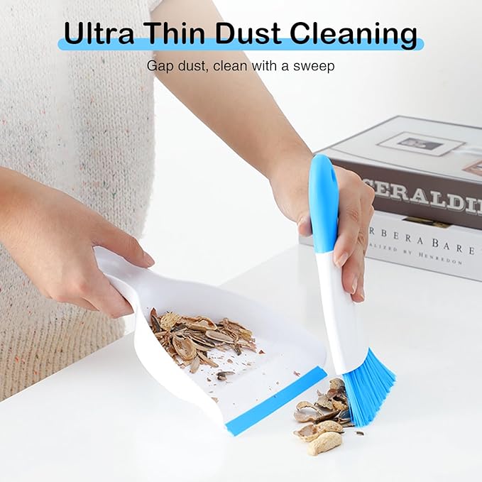 NACENA Mini Dustpan and Brush Set, Small Broom and Dustpan Set Dust Pan and Mini Hand Broom Dustpan and Broom Combo Compact for Home Table Keyboards Sofa Kitchen Pets, Dark & Blue
