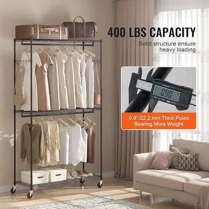 VEVOR Clothing Garment Rack, Heavy Duty Closet Wardrobe, Adjustable Tiers Clothes Racks with Steel Frame, for Bedroom, Clothing Store, Hallway