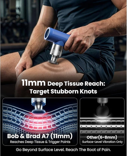 BOB AND BRAD A7 Deep Tissue Massage Gun FSA-HSA Eligible, 11mm Amplitude Percussion Massager for Back & Neck Pain Relief, Portable Muscle Recovery Gun with Metal Head, Quiet, Gift for Athletes