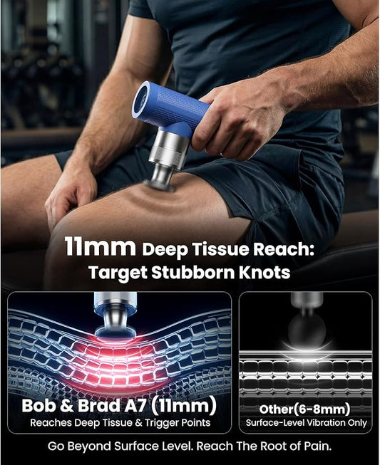 BOB AND BRAD A7 Deep Tissue Massage Gun FSA-HSA Eligible, 11mm Amplitude Percussion Massager for Back & Neck Pain Relief, Portable Muscle Recovery Gun with Metal Head, Quiet, Gift for Athletes