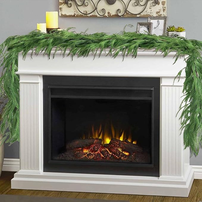Christmas Norfolk Pine Garland, Christmas Garland Decorations, Real Touch Green Pine Garland Artificial Pines Greenery Garlands for Indoor, Outdoor, Mantle, Wall, Table Decor (6 FT)