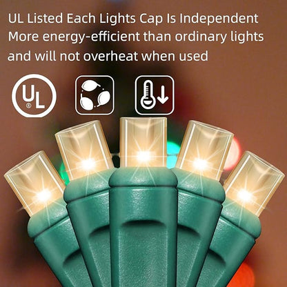 100Count (2pk of 50L) String Lights, LED Christmas Lights, 6" SPACING,Twinkle,Green Wire,Warm White