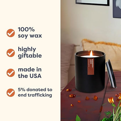 Calyan Wax Co. Rosewood & Amber Scented Candle - 75 Hour Burn - Luxury Non Toxic Soy Wax Candles - Long Lasting Black Tumbler Jar Candle for Home - 10.2oz