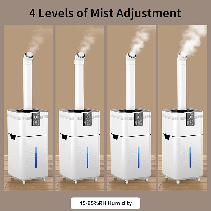 30L/7.93Gal Commercial Humidifier for Large Room up to 4200 sq ft, 3000mL/H Spray Output Whole House Humidifier with Precision Sensor, Top Fill, 360° Nozzle for Home, Office, Plants, Warehouse