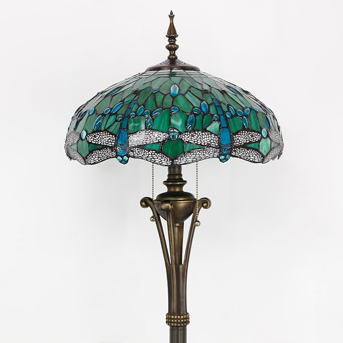 Tiffany Floor Lamp Green Stained Glass Dragonfly Standing Reading Light 16X16X70 Inches Antique Pole Corner Lamp Decor Bedroom Office Living Room