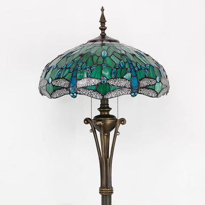 Tiffany Floor Lamp Green Stained Glass Dragonfly Standing Reading Light 16X16X70 Inches Antique Pole Corner Lamp Decor Bedroom Office Living Room