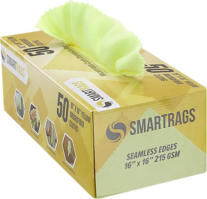 Arkwright Smart Rags in Box - (Pack of 50) Lint Free, Large Microfiber Cleaning Cloth, Scratch & Streak-Free, Dispensable Wash Towels for Cars, Kitchen, and Window Glass, Yellow
