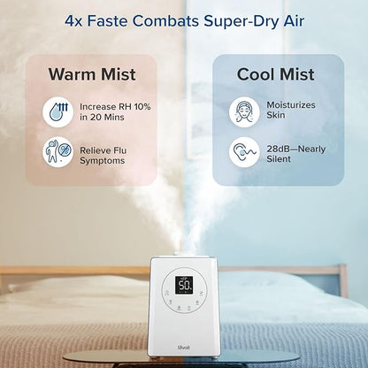 LEVOIT LV600S Smart Warm and Cool Mist Humidifiers for Home Bedroom Large Room, (6L) 753ft² Coverage, Quickly & Evenly Humidify Whole House, Easy Top Fill, App & Voice Control - Quiet Sleep Mode