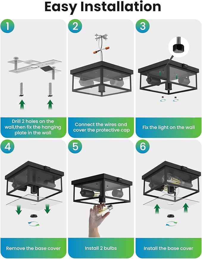 Outdoor Ceiling Light with Motion Sensor, Flush Mount Porch Light, Exterior Light Fixture with Clear Glass, Dusk to Dawn 2-Light Fixture for Patio,Porch (8.5in 2Pack)