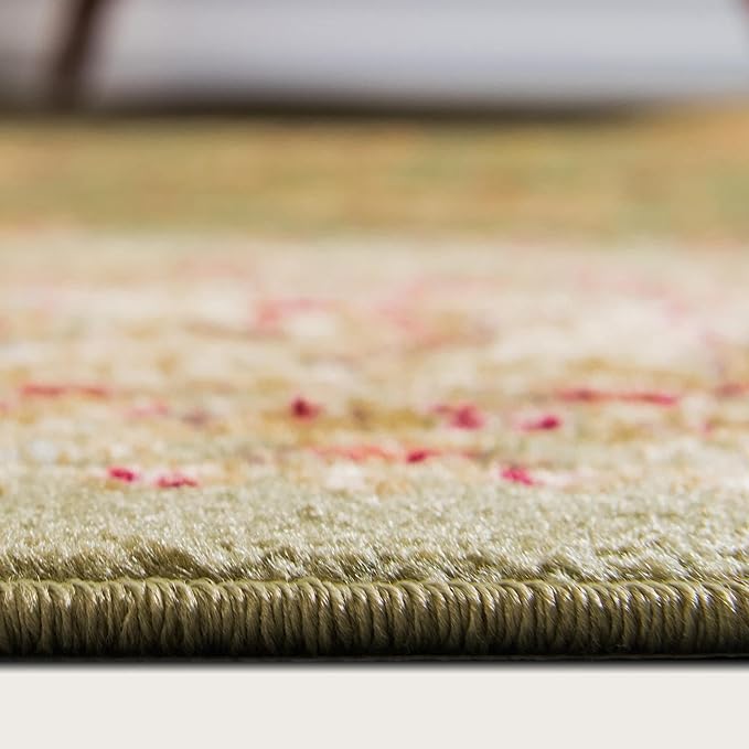 Rugs.com Aditi Collection Rug – 6' Round Green Low Rug Perfect for Kitchens, Dining Rooms