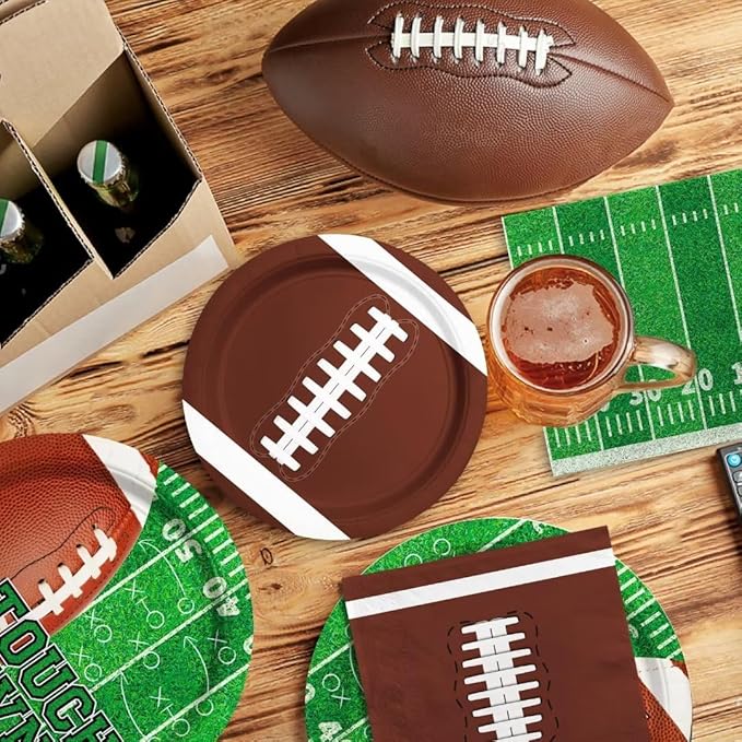 Gatherfun Football Party Supplies Kit Serve 24,Includes Dinner Plates, Dessert Napkins, Cups,Banner and Touchdown Tablecloth for Birthday Gameday Tailgate Decorations, Green (2023053002)
