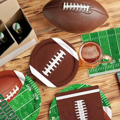 Gatherfun Football Party Supplies Kit Serve 24,Includes Dinner Plates, Dessert Napkins, Cups,Banner and Touchdown Tablecloth for Birthday Gameday Tailgate Decorations, Green (2023053002)