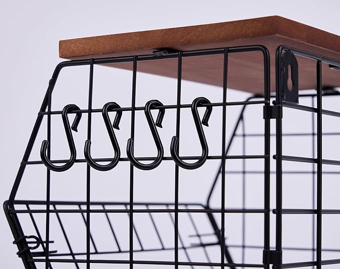 2 Pack Large Trash Bag Holder, Stackable Kitchen Pantry & Laundry Organizers with Wood Lid, Collapsible Garbage Bag Dispenser Storage for Under Sink Cabinet Shelf Countertop Organization