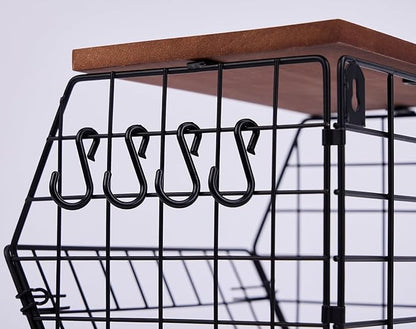 2 Pack Large Trash Bag Holder, Stackable Kitchen Pantry & Laundry Organizers with Wood Lid, Collapsible Garbage Bag Dispenser Storage for Under Sink Cabinet Shelf Countertop Organization