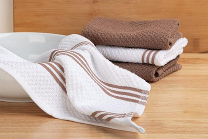 Sticky Toffee Cotton Dishcloths Set of 8 – Brown and White Dish Towels 12x12 in, Reusable and Absorbent Tea Towels for Cleaning or Drying, Oeko-Tex Cotton