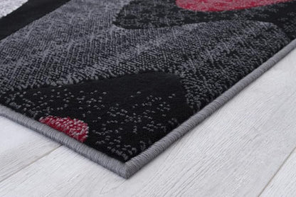 Allstar 8x10 Red and Grey Wave Pattern Modern Area Rug (7' 9" x 9' 8")