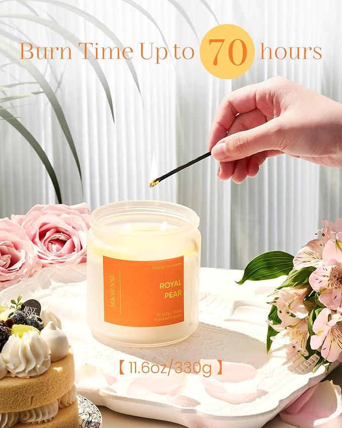 M&SENSE Juicy Pear Melon Scented Candle - 11.6oz Natural Soy Wax Non Toxic Aromatherapy Candle 70-Hour Long Lasting Burn Time, 2-Wick Fruity Scent for Refreshing, Holiday & Housewarming Gifts