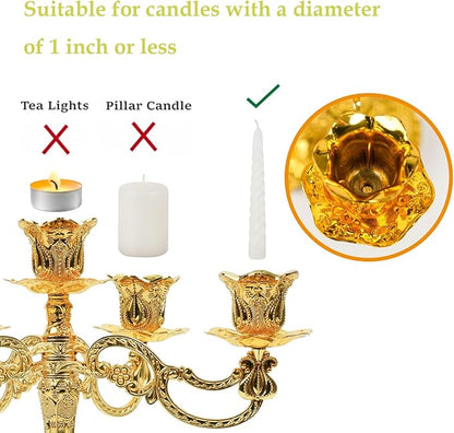 5-Candle Candelabra Metal Candlestick Holder Decoration for Weddings, Churches, Halloween, Christmas, Birthday Party (A-Gold)