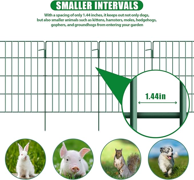 25 Pack Garden Fence Animal Barrier Fencing 1.44 inch Spacing Total 27ft (L) x 24in (H) Rustproof Metal Wire Yard Blocker Dog Fences Border for Outdoor Flower Bed Landscape Fencing Decor Green