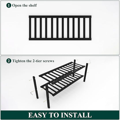 Smiry Shoe Rack, 2 Tier Bamboo Shoe Organizer, Stackable Free Standing Wooden Shoe Storage Shelf for Closet, Entryway, Front Door Entrance, Black
