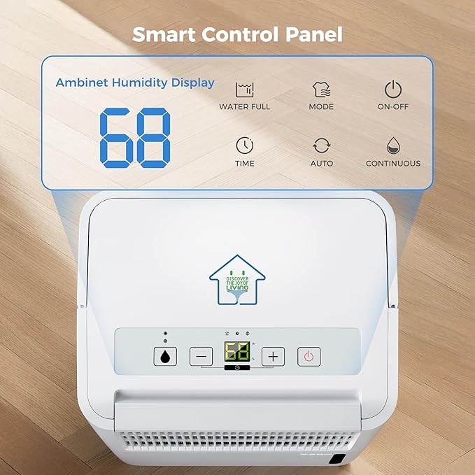 2,500 Sq Ft Home Dehumidifier with Drain Hose, 74 OZ Water Tank, 24 Hr Timer, 3 Modes High Efficiency Compressor for Basement, Bedrooms, Bathrooms and Laundry Rooms