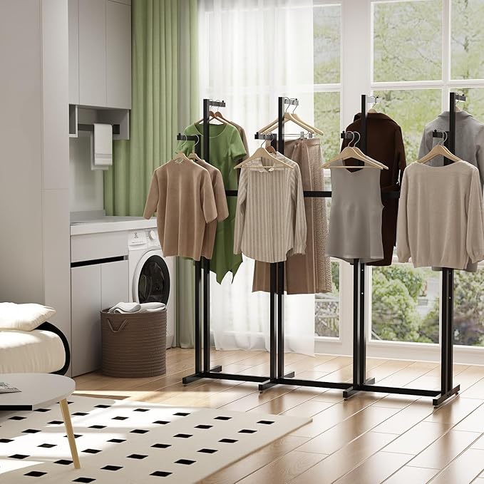 Metal Clothing Rack, 8 Arms Clothes Display Racks with Wheels, Adjustable Floor Standing Garment Rack From 46.85" to 64", Portable Retail Display Stand for Boutique Stores (Black, 8 Arm/68.5in)