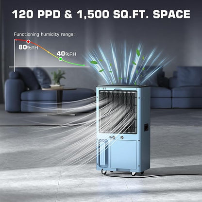 120 Pints Energy Star Dehumidifier with Pump, Commercial Grade Dehumidifier for Home, Bedroom, Basement, Warehouse, Industrial with Drain Hose & Tank, Smart Humidity Control, Auto Defrost