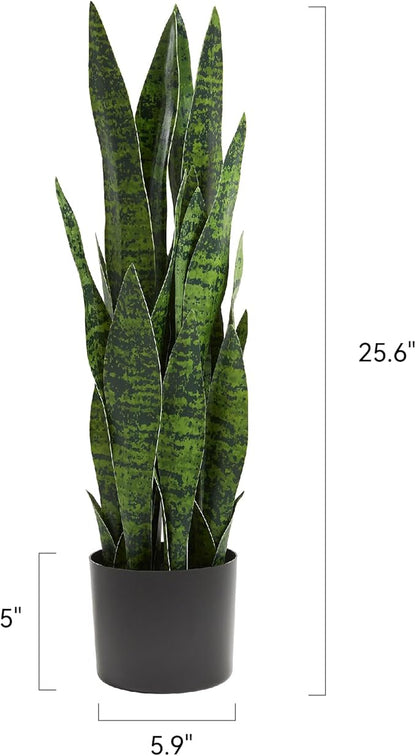 KOL 25.6'' Artificial Snake Plant Sansevieria Indoor, 32 Leaves Lifelike Faux Plants, Home Garden Decoration Mother in Law Tongue 2ft, Fake Potted Houseplant, Green