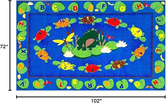 Turtle Circle Time Preschool Rug, 7'6" x 12' Rectangle, Educational Classroom Rug, Kids Learning Play Mat | Area Rug for Bedroom or Playroom