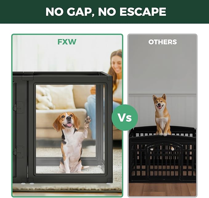 FXW AuraSpace Acrylic Indoor Dog Playpen for Medium Dogs, 35 Inch, 8 Panels, Black