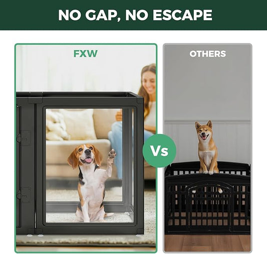 FXW AuraSpace Acrylic Indoor Dog Playpen for Medium Dogs, 35 Inch, 8 Panels, Black