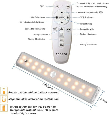 LDOPTO Under Cabinet Lighting, 6 Pack Rechargeable Motion Sensor Light Indoor, 10 Levels Dimmable Magnetic Closet Lights, Wireless Under Counter Lights 3 Colors for Kitchen, Stairs