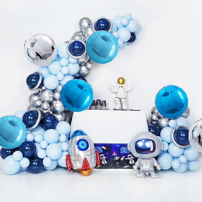 TONIFUL 30Pcs 18 Inch Balloons Large Blue and Silver Round Shape Foil Ballons Big Round Helium Mylar Decorations for Birthday Wedding Baby Shower Anniversary Engagement Party Supplies
