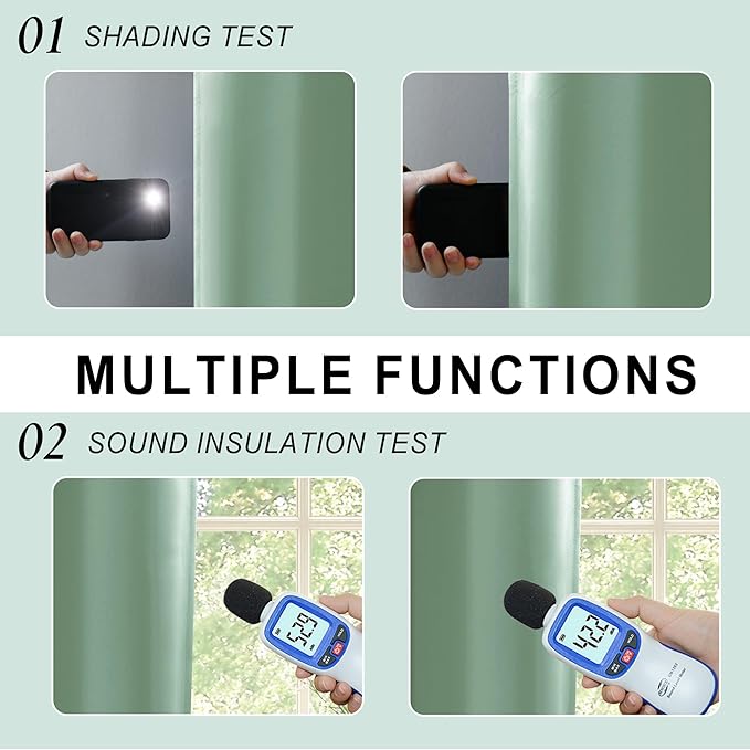 XWZO 100% Blackout Curtains 2 Panels with Tiebacks- Double Layers Heat and Full Light Blocking Window Panels with Grommets for Narrow Short Windows, Light Sage, W38 x L72, Set of 2
