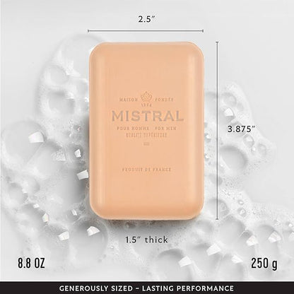 Mistral Santal Absolute Luxury Bar Soap for Men | Men’s Natural Soap Bar | Paraben, Phthalates Free | Moisturizing & Triple-Milled Natural Soap for Men - Made in France | Large, 8.8 oz