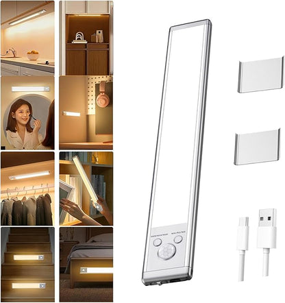 Motion Sensor Indoor Lights, 25x3.8x1 cm, USB Rechargeable Touch-Control Light for Closet, Hall, Kitchen, Night, Home, Safe Lighting for Family, Friends