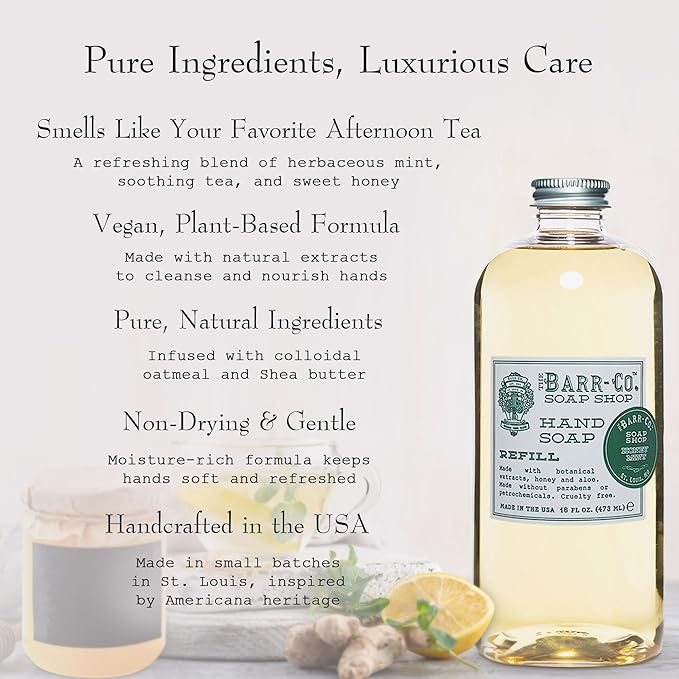BARR-CO. Soap Shop Honey Mint Hand Soap Refill – Natural, Moisturizing Liquid Soap for Bathroom & Kitchen, Vegan Formula with Herbaceous Mint, Tea & Honey Scent, 16fl oz