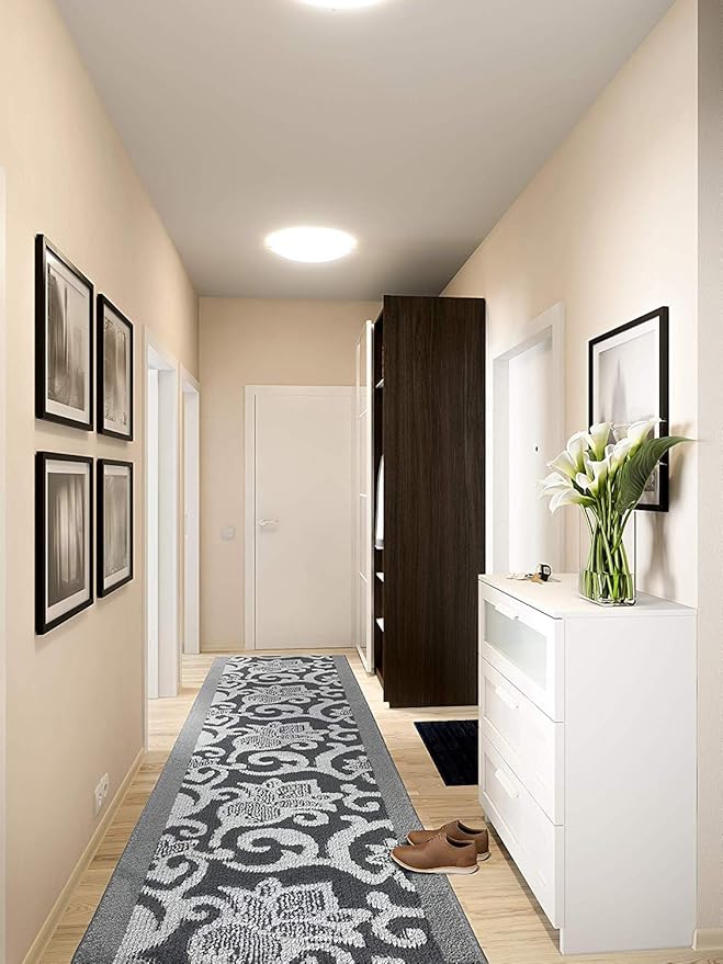 23 FT Grey Extra Long Hallway Runner Rug, Non Slip Washable Indoor Carpet 2'7" x 23' for Bathroom, Entryway, or Laundry Area! Neutral Tone Floor Mat