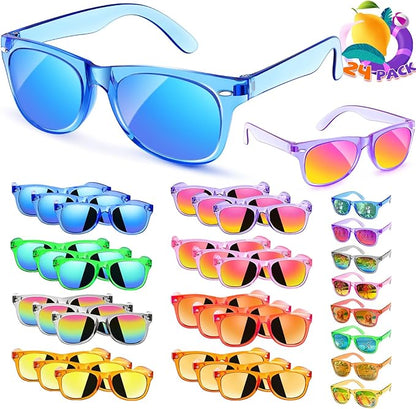 Kids Sunglasses Bulk Party Favors 24 Packs- Boys and Girls Valentines Day Gifts UV 400 Protection Neon Sunglasses for Age 3-8, Kids Birthday Classroom Goodie Bags End of the Year Gifts For Students