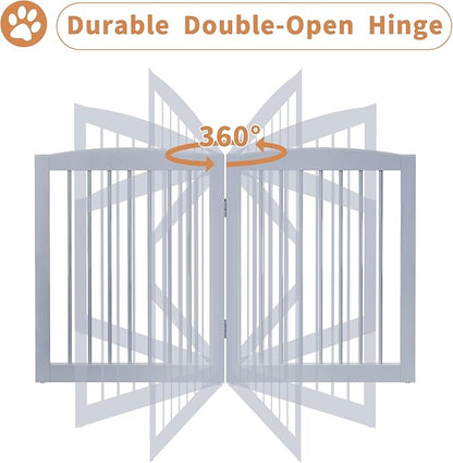 Freestanding Pet Gate for Dogs, Foldable Wooden Dog Gate for House, Indoor Pet Barrier for Stairs, Doorways, Support Feet Included, 24" Height 2 Panels, Grey