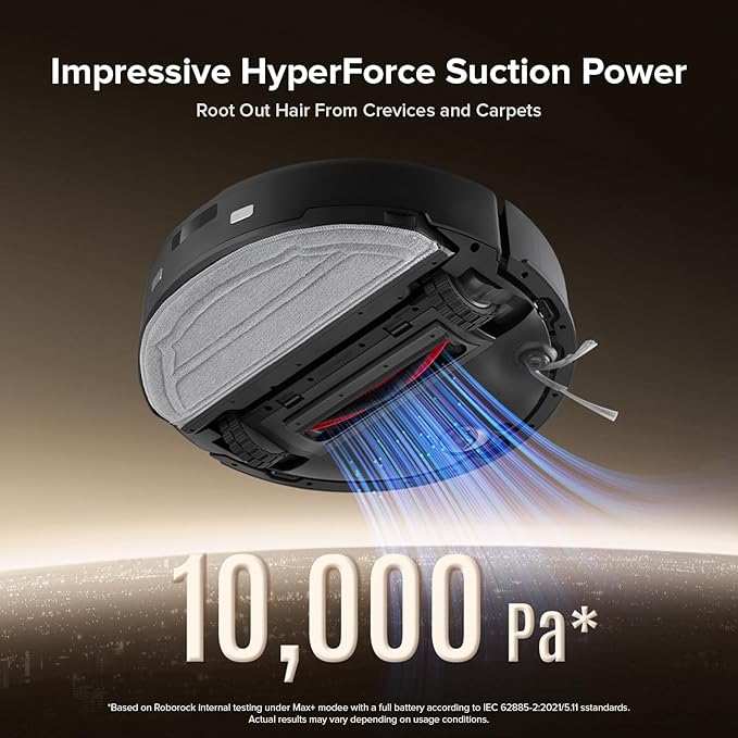 roborock Q10 X5+ Robot Vacuum and Mop, Self-Emptying, Hands-Free Cleaning for up to 7-10 Weeks, 10,000Pa Suction, Obstacle Avoidance, LiDAR Navigation, No-Go Zones, Black